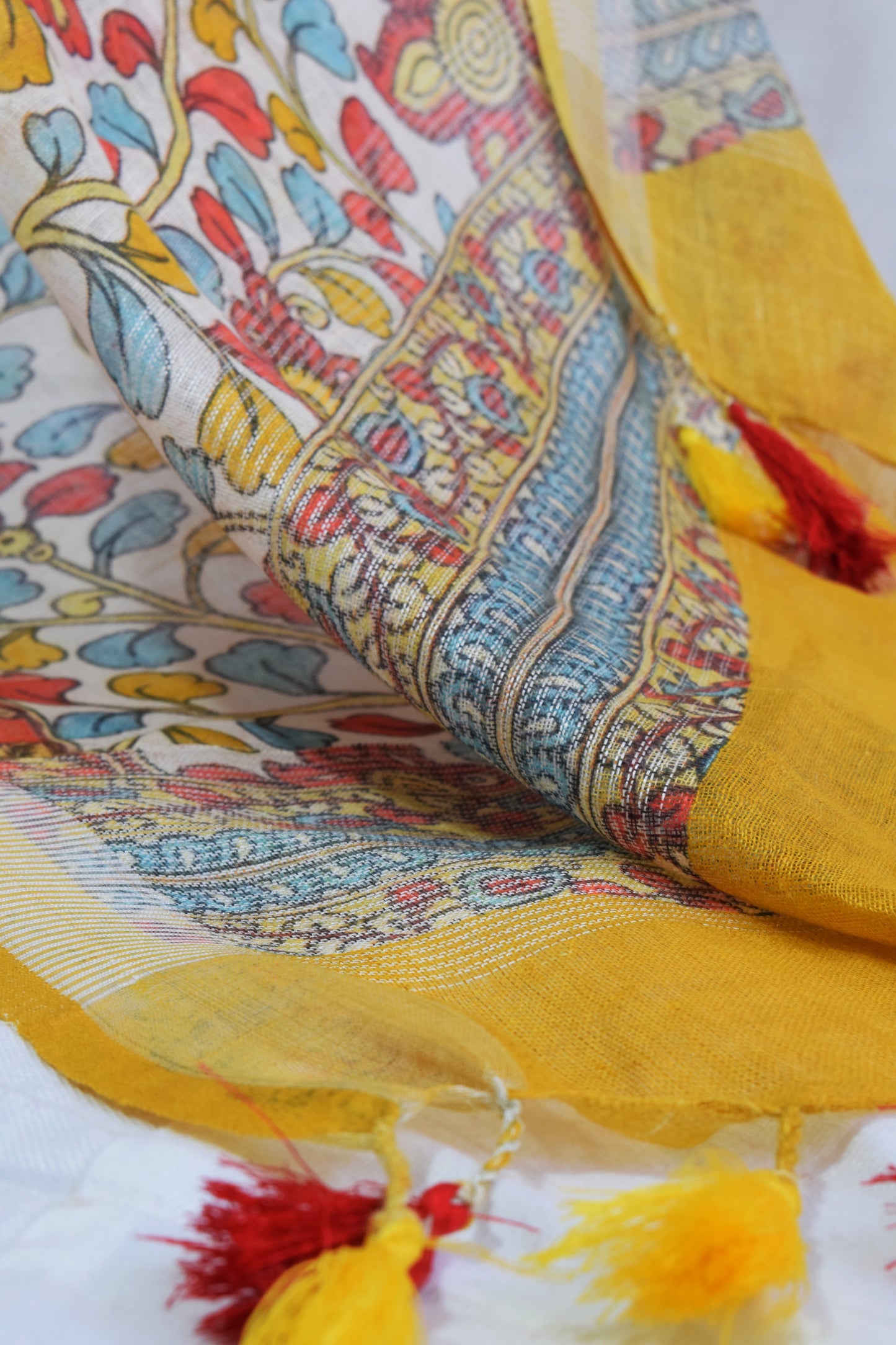 Mustard Linen Printed Dupatta