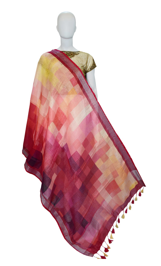 Women's Linen Red Printed Dupatta