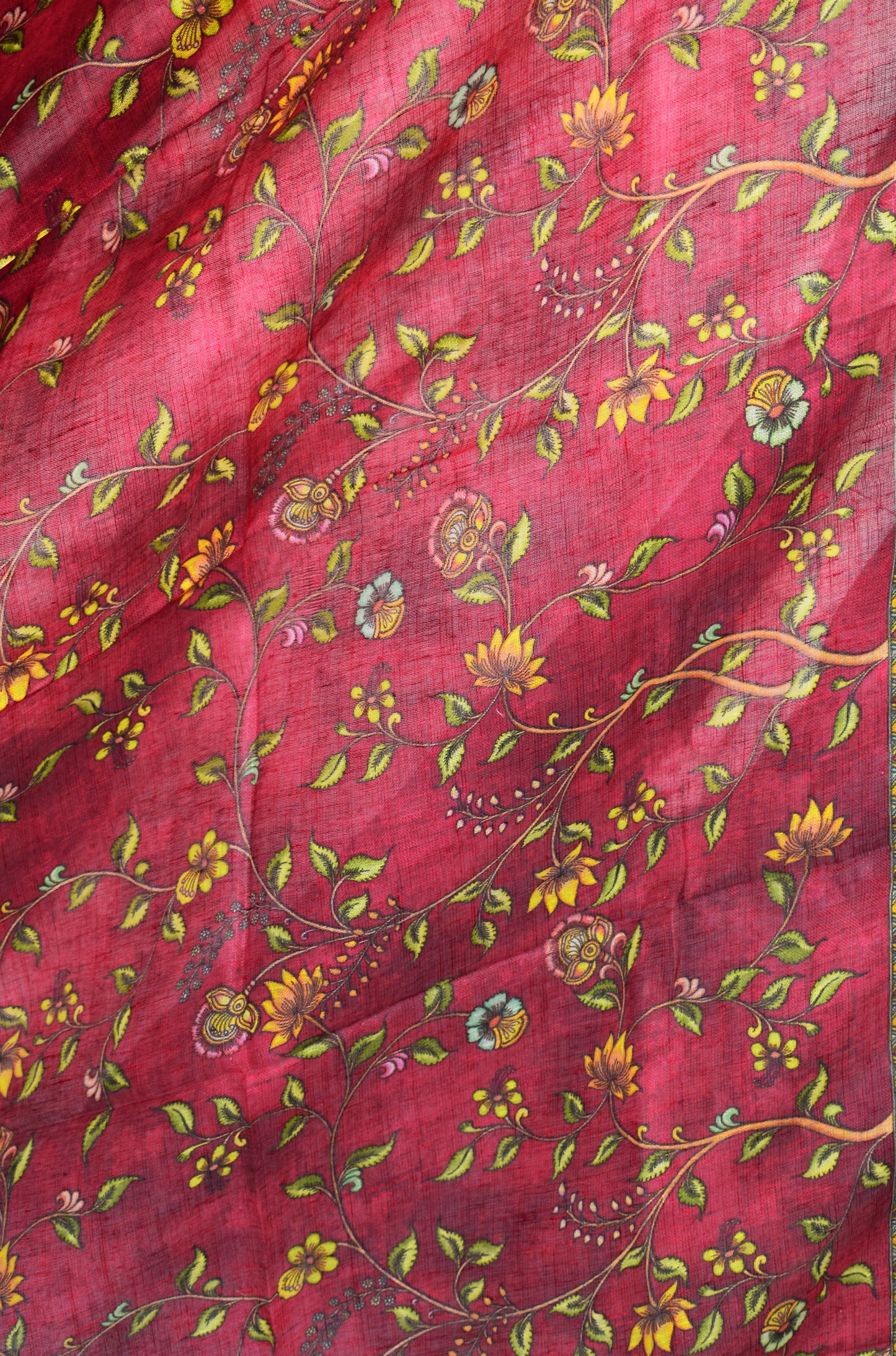 Red Linen Kalamkari Printed Dupatta For Women