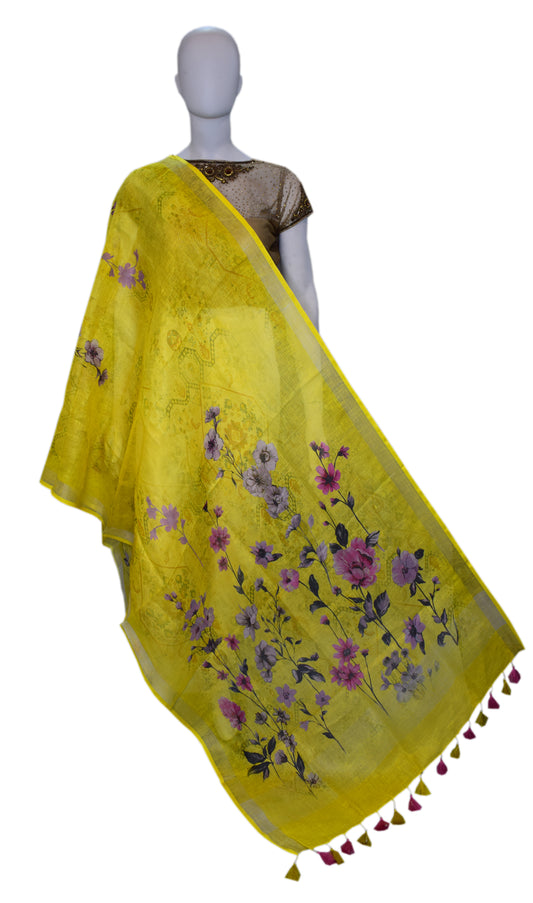 Women's Yellow Linen Printed Dupatta