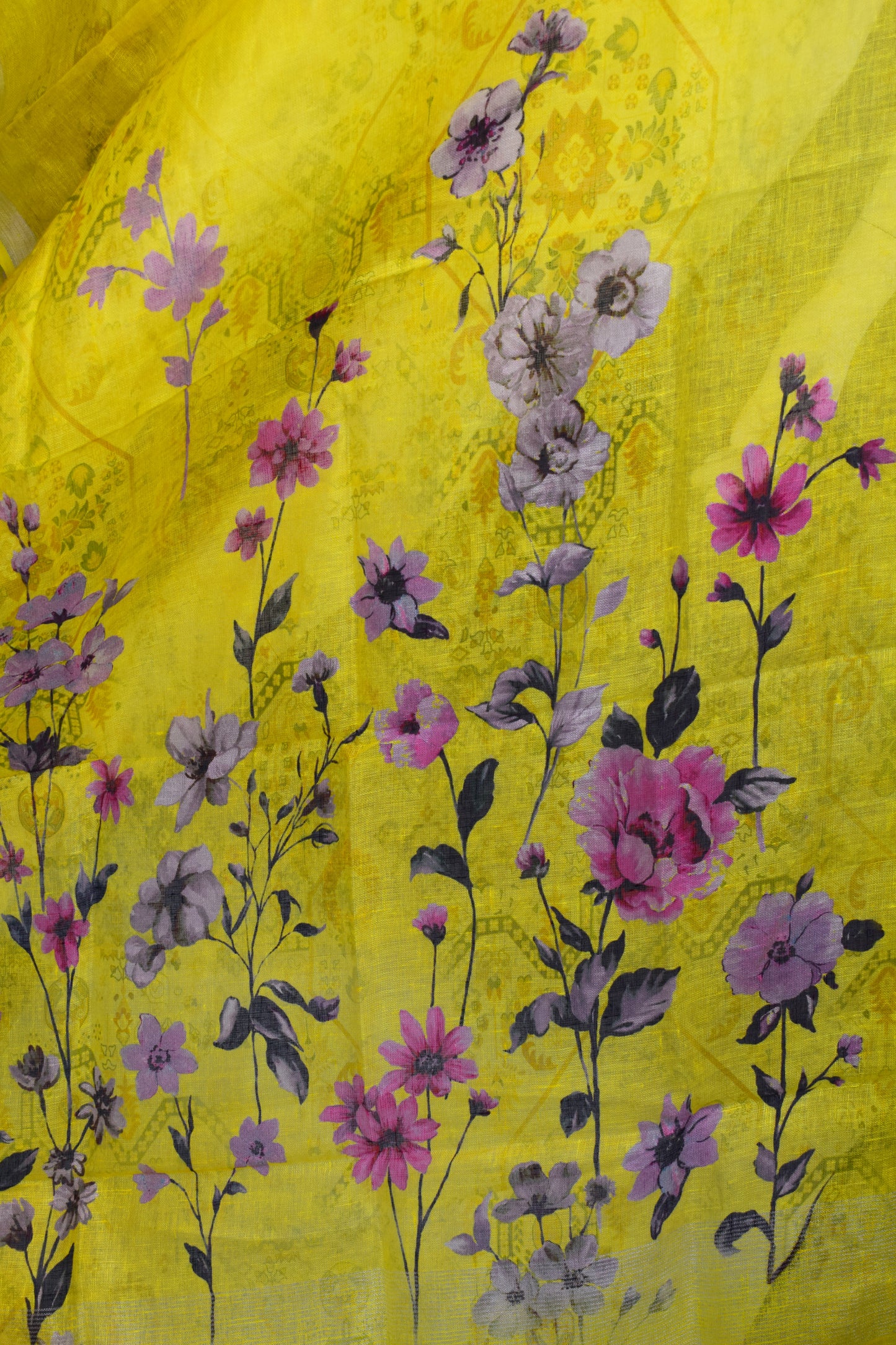 Women's Yellow Linen Printed Dupatta