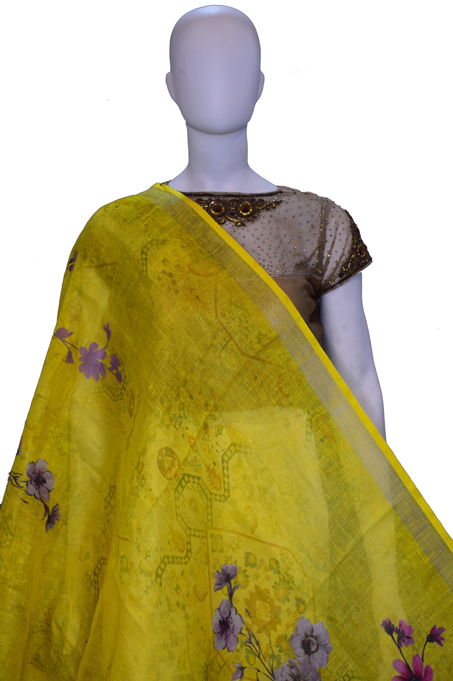 Women's Yellow Linen Printed Dupatta