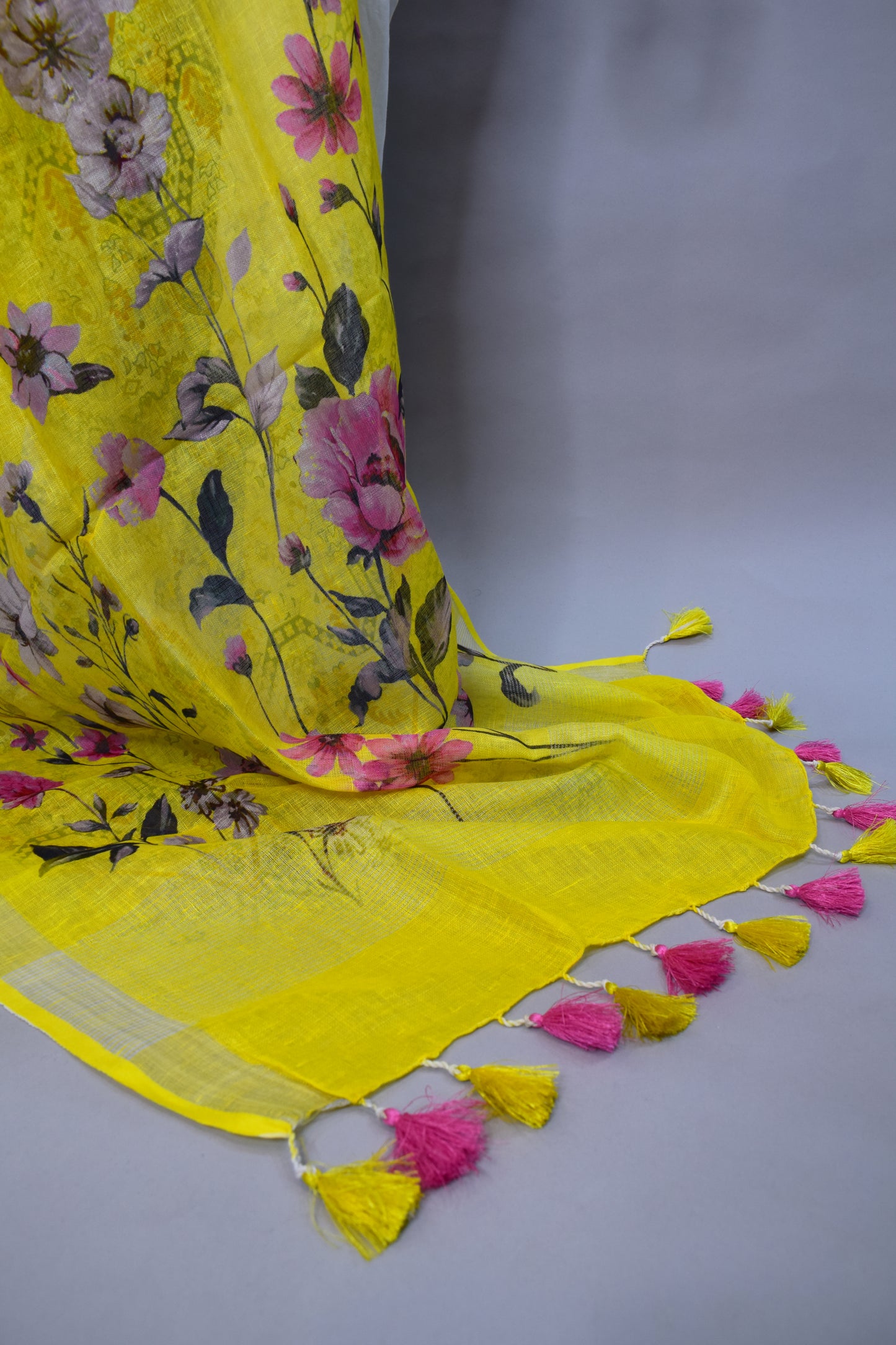 Women's Yellow Linen Printed Dupatta