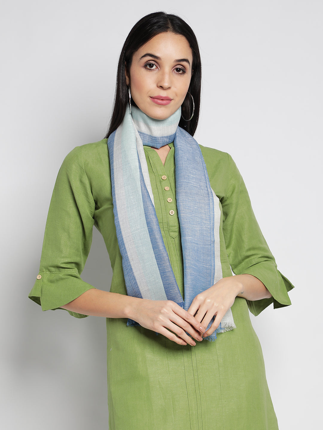 Blue Linen Stripe Printed Stoles