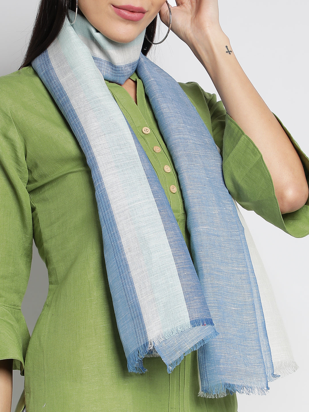 Blue Linen Stripe Printed Stoles