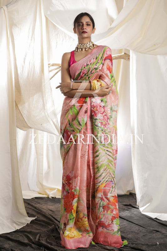 Digital Printed Premium Linen Saree (100% Linen)