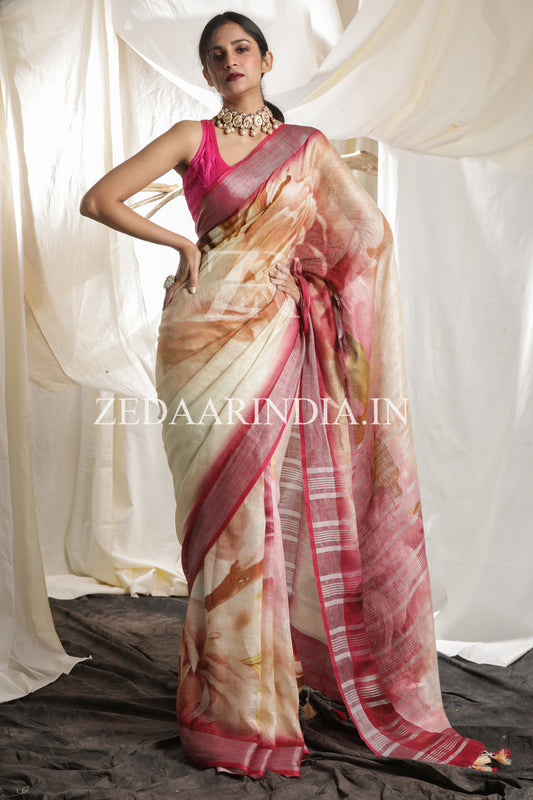 Digital Printed Premium Linen Saree (100% Linen)