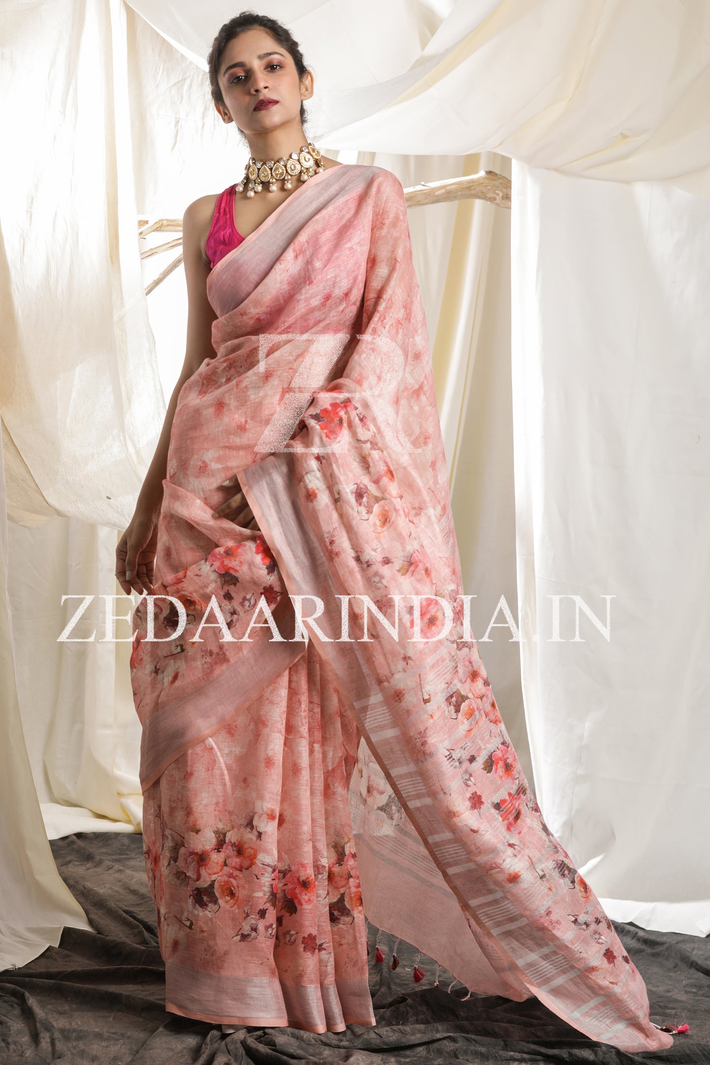 Digital Printed Premium Linen Saree (100% Linen)