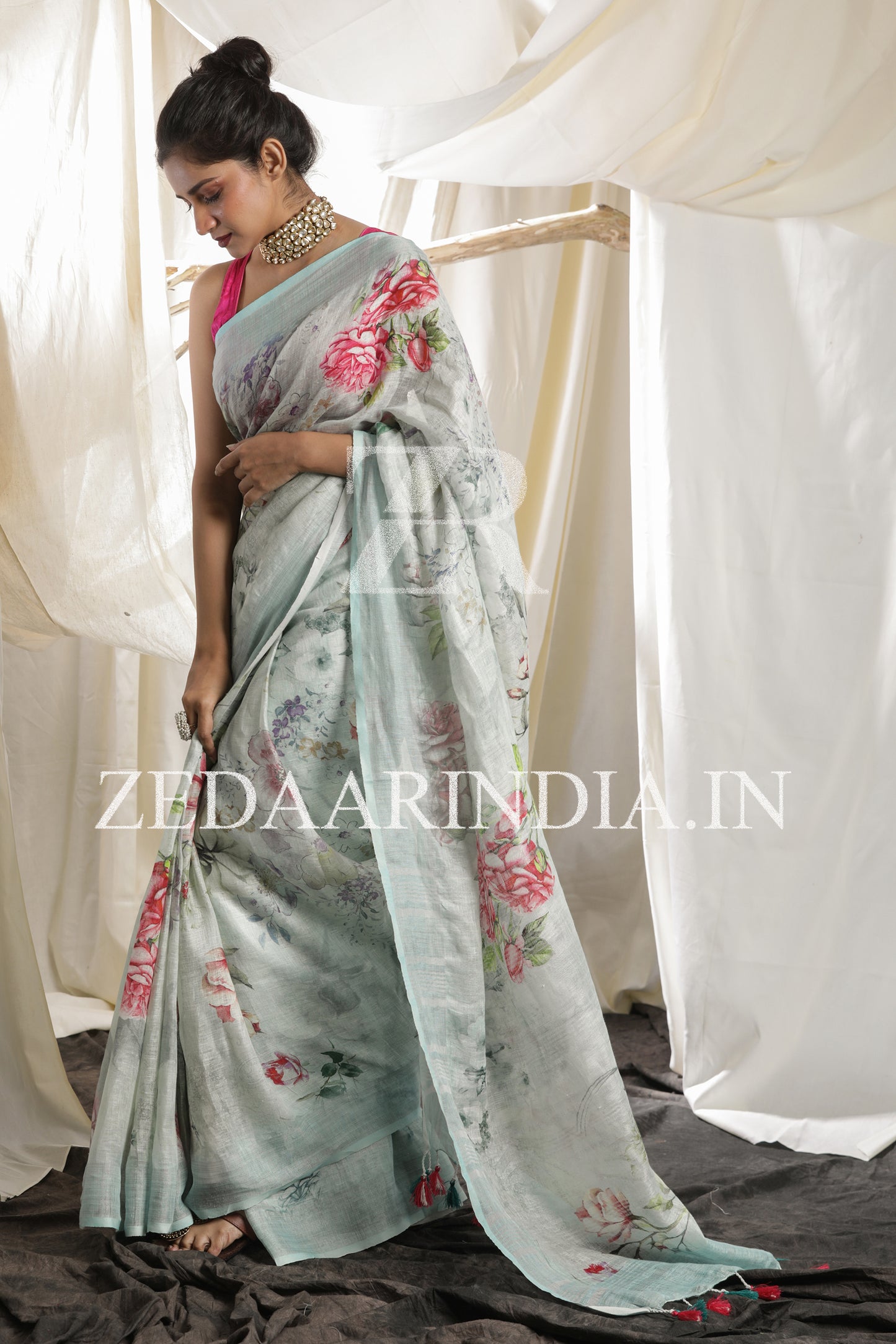 Digital Printed Premium Linen Saree (100% Linen)