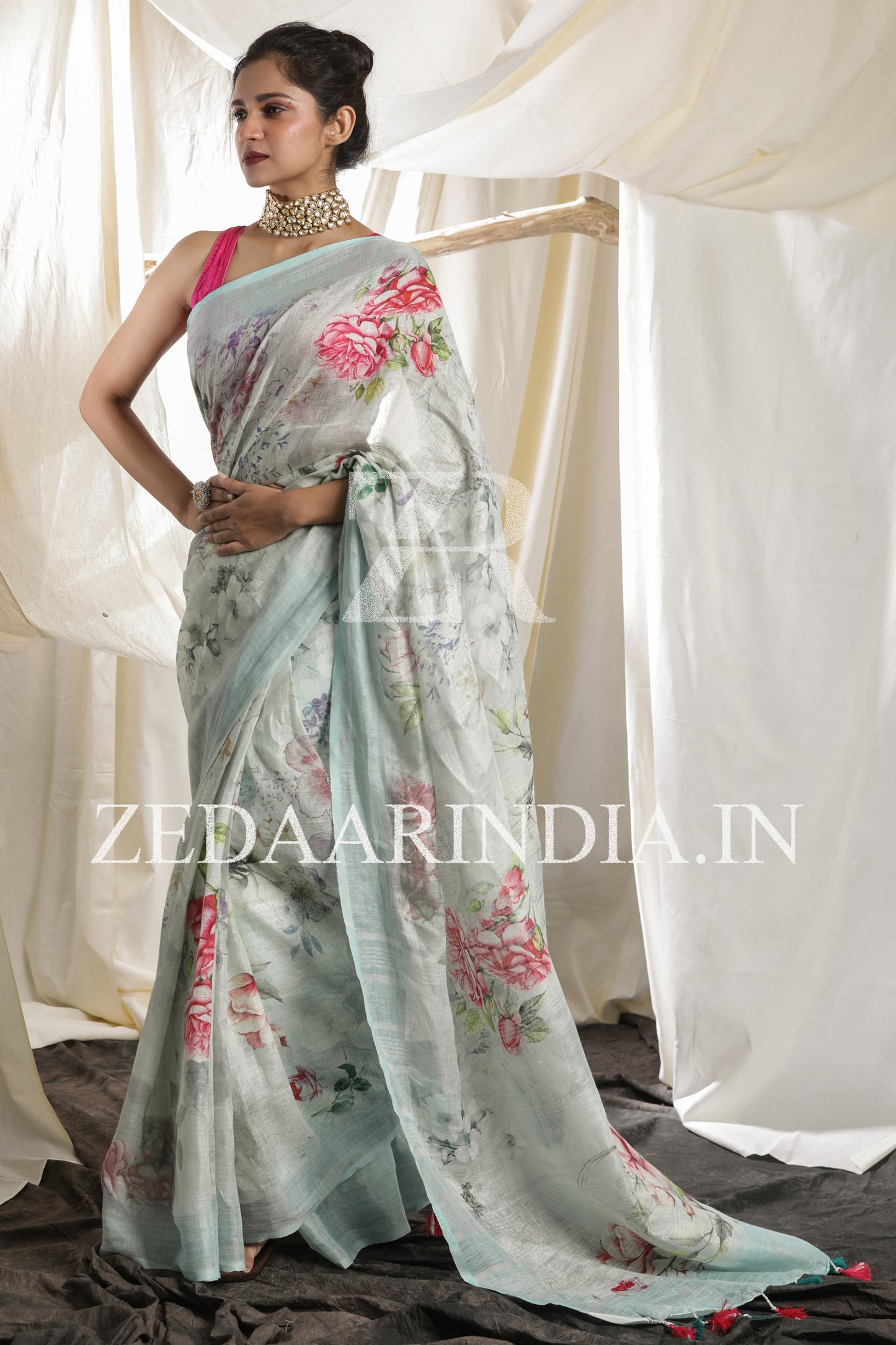 Digital Printed Premium Linen Saree (100% Linen)