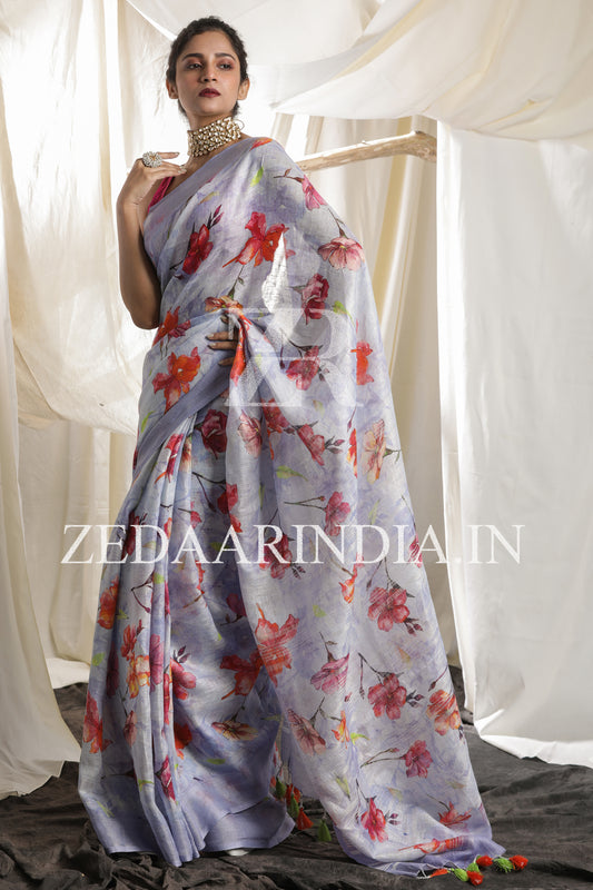 Digital Printed Premium Linen Saree (100% Linen)