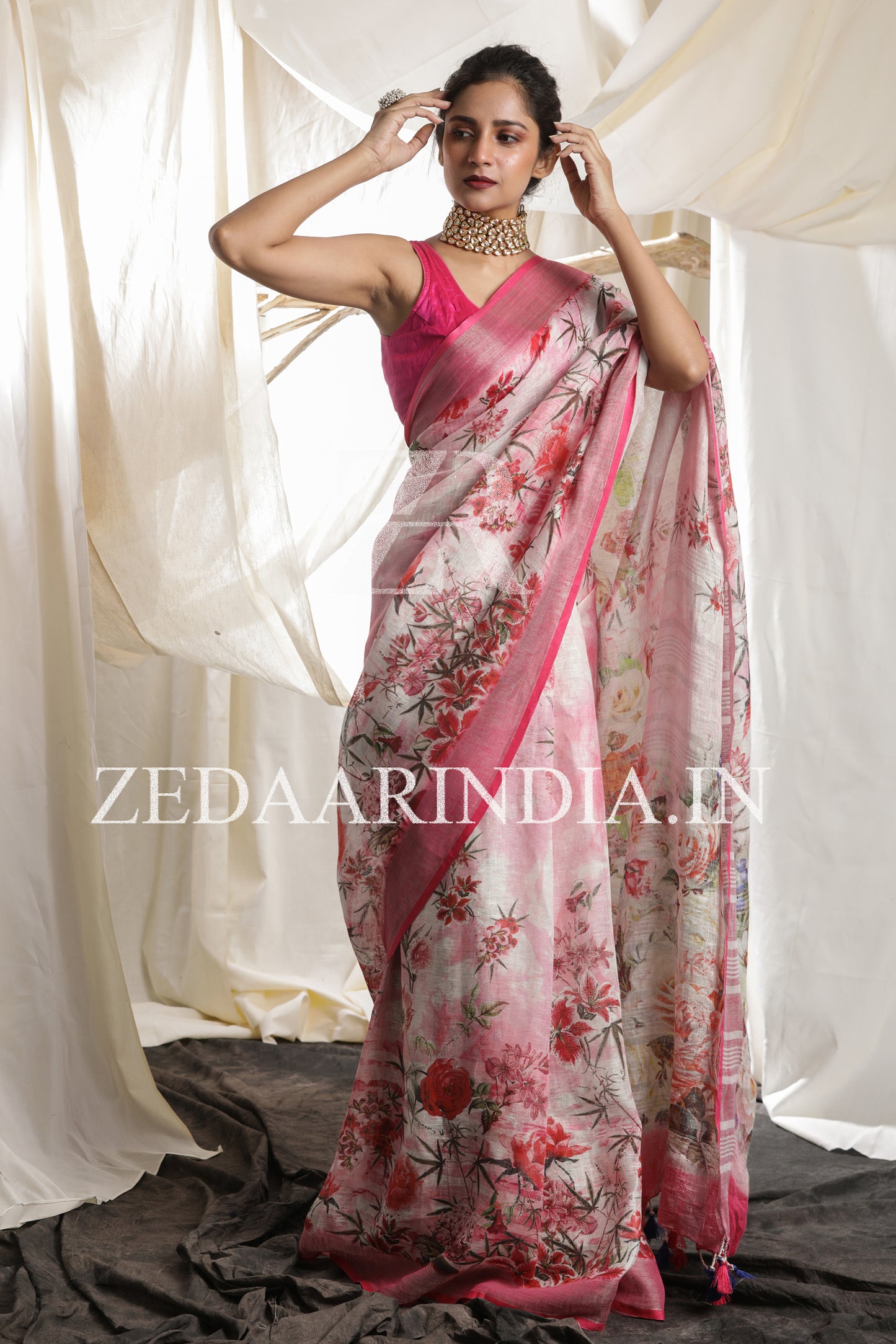 Digital Printed Premium Linen Saree (100% Linen)