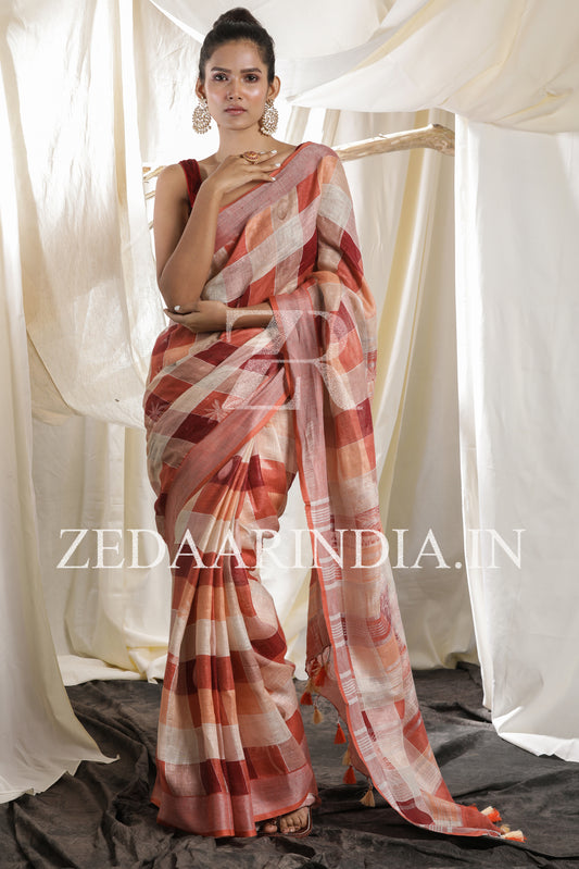 Digital Printed Premium Linen Saree (100% Linen)