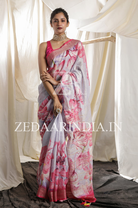 Digital Printed Premium Linen Saree (100% Linen)