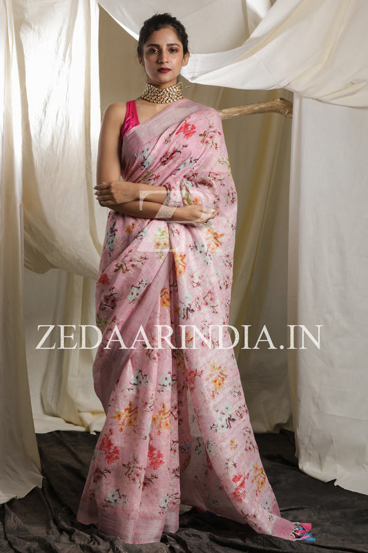 Digital Printed Premium Linen Saree (100% Linen)