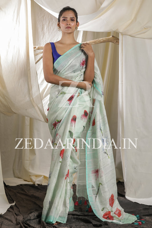 Digital Printed Premium Linen Saree (100% Linen)