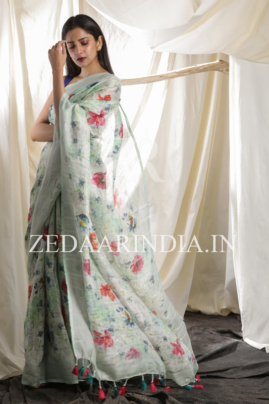 Digital Printed Premium Linen Saree (100% Linen)