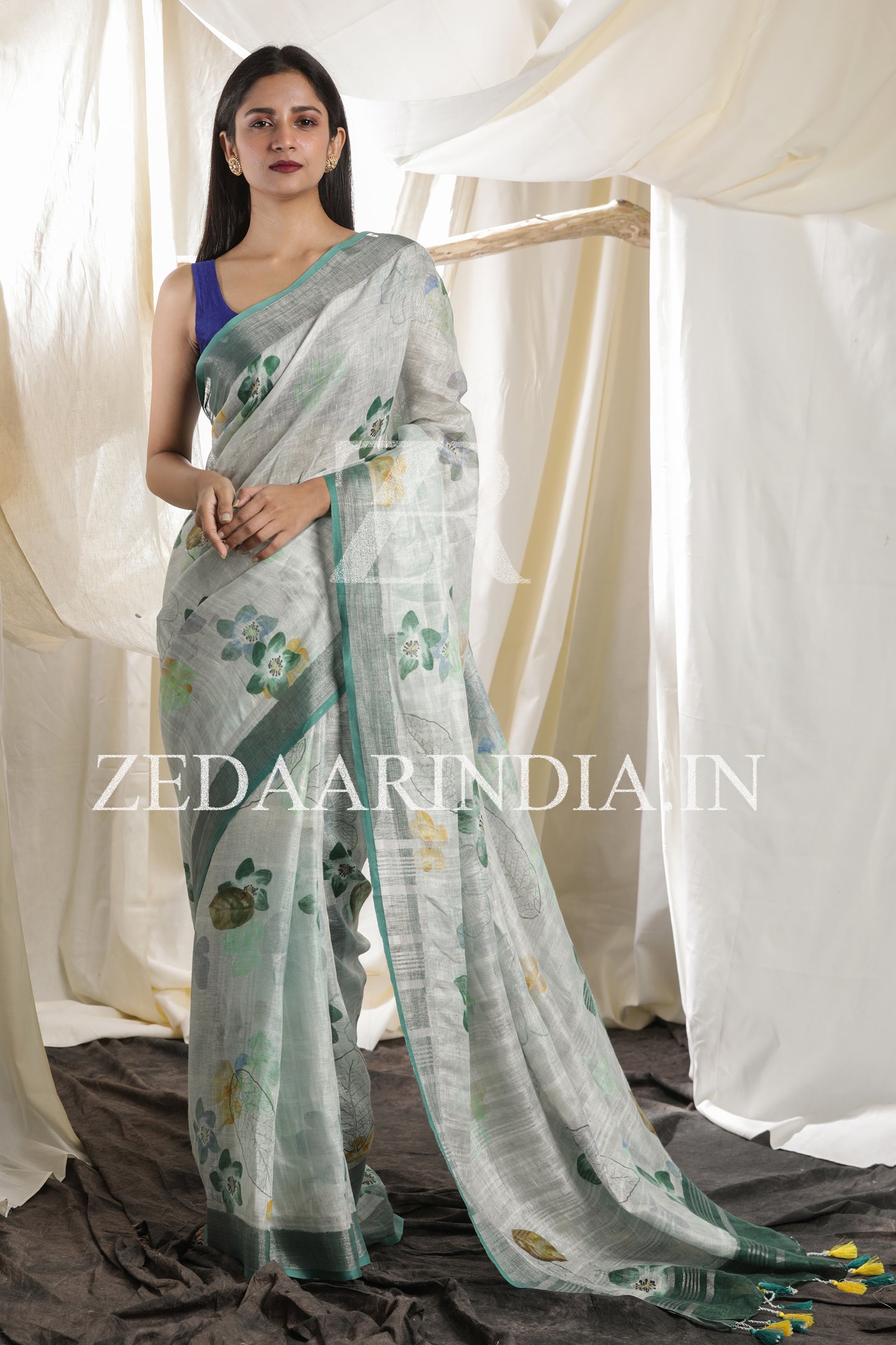 Digital Printed Premium Linen Saree (100% Linen)