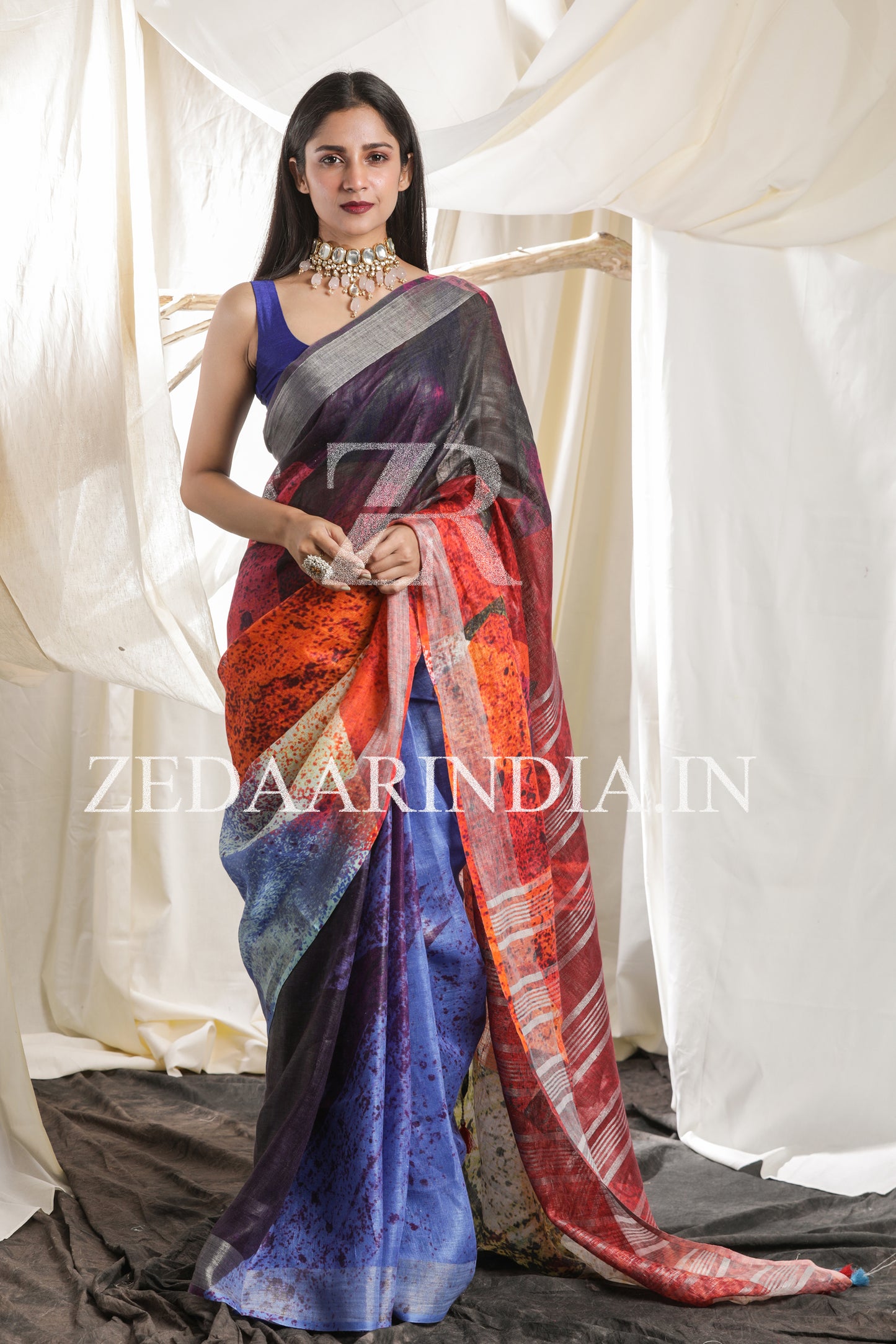 Digital Printed Premium Linen Saree (100% Linen)