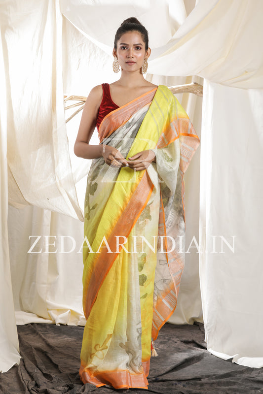 Digital Printed Premium Linen Saree (100% Linen)