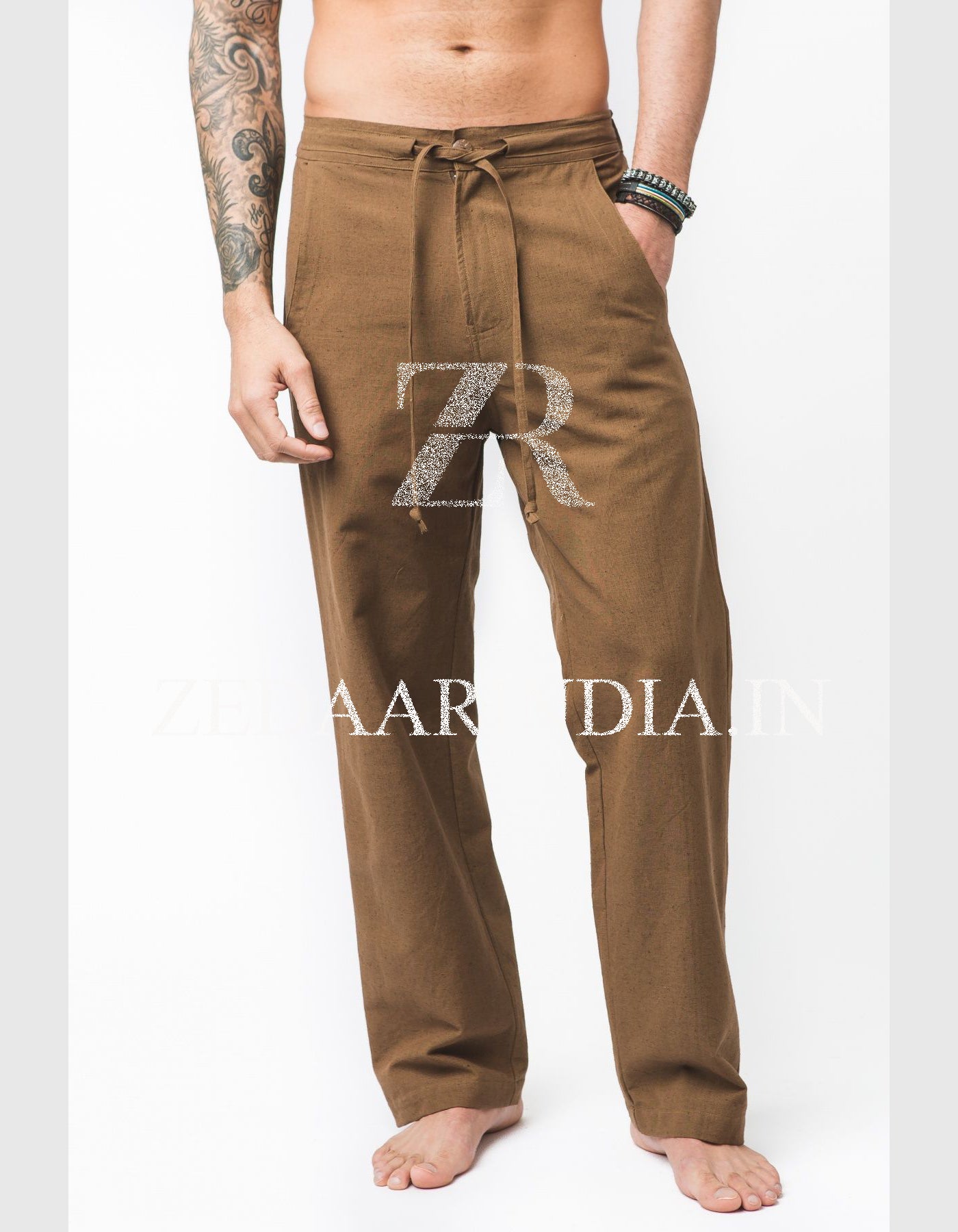 Men's Casual Pure Linen Pants (Brown)