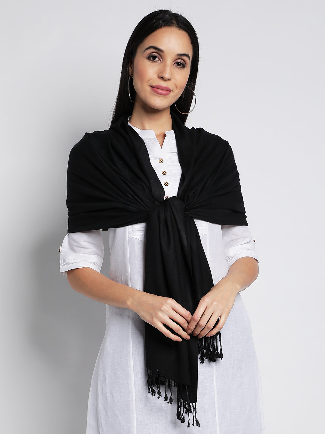 Black Pashmina Viscose Stoles & Scarves (Unisex)