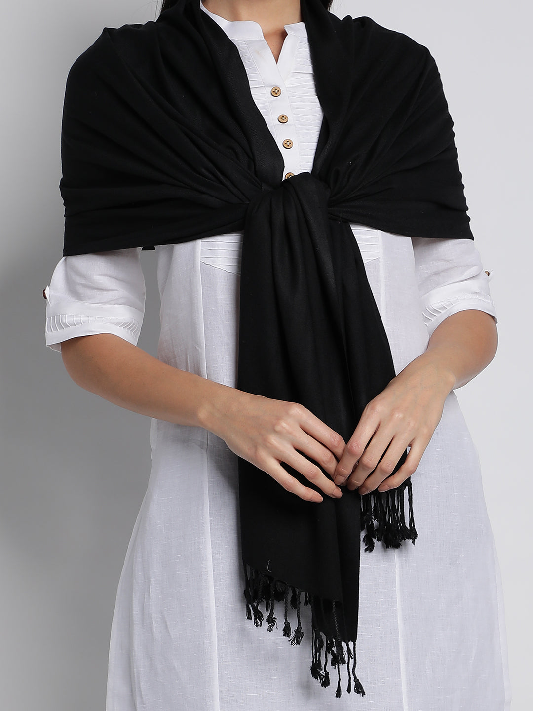 Black Pashmina Viscose Stoles & Scarves (Unisex)