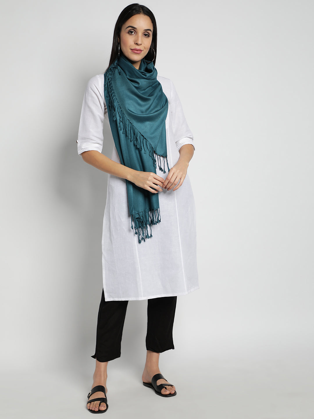 Teal Pashmina Viscose Stoles & Scarves