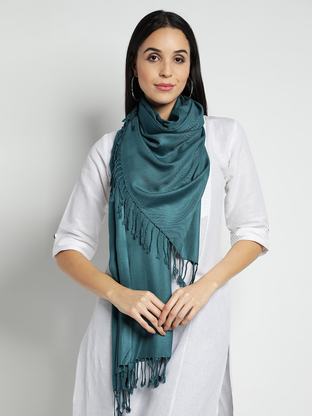 Teal Pashmina Viscose Stoles & Scarves