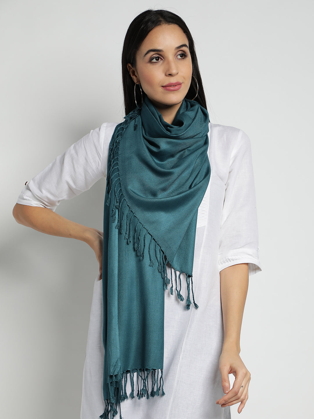 Teal Pashmina Viscose Stoles & Scarves