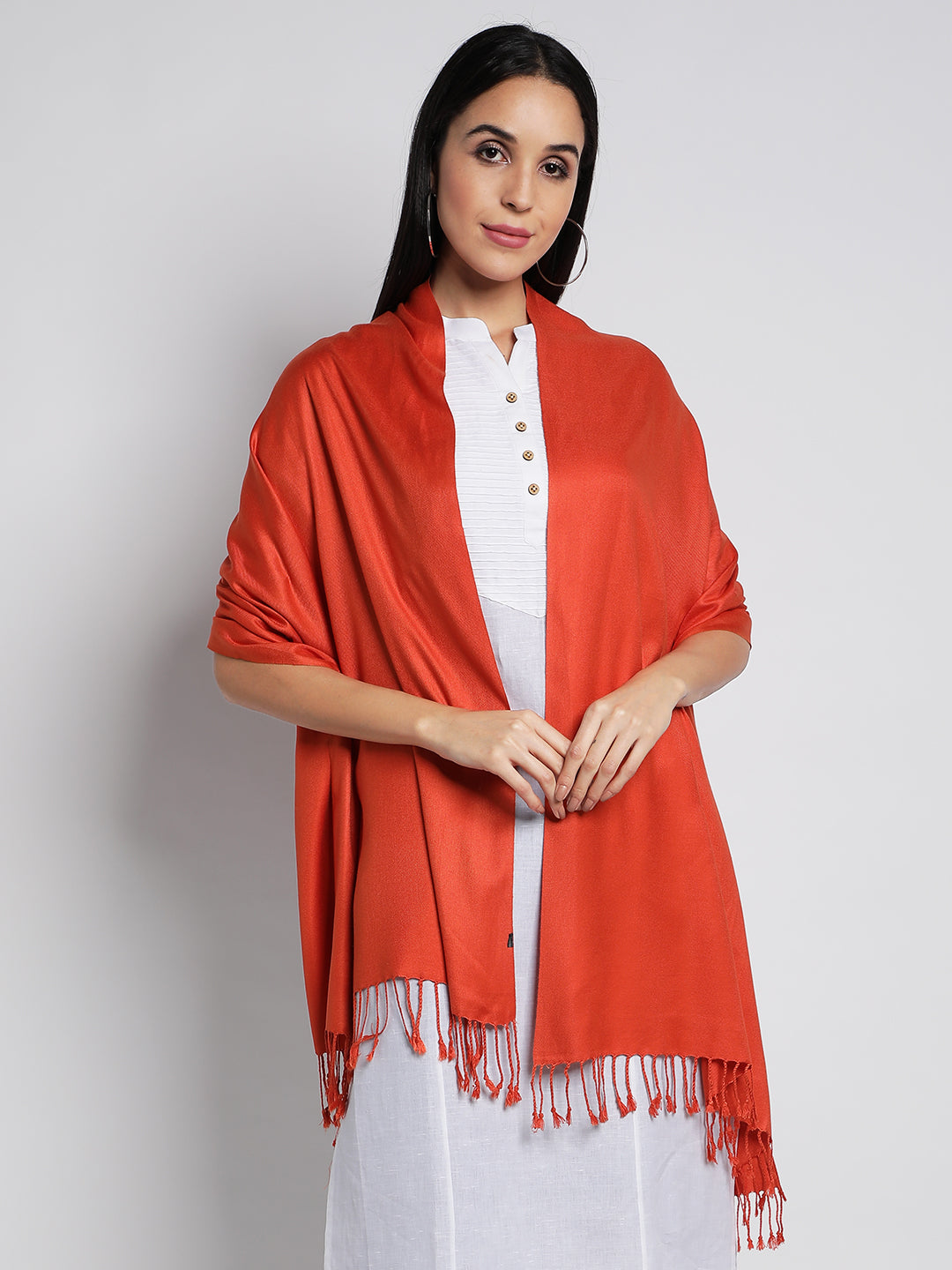 Orange Pashmina Viscose Stoles