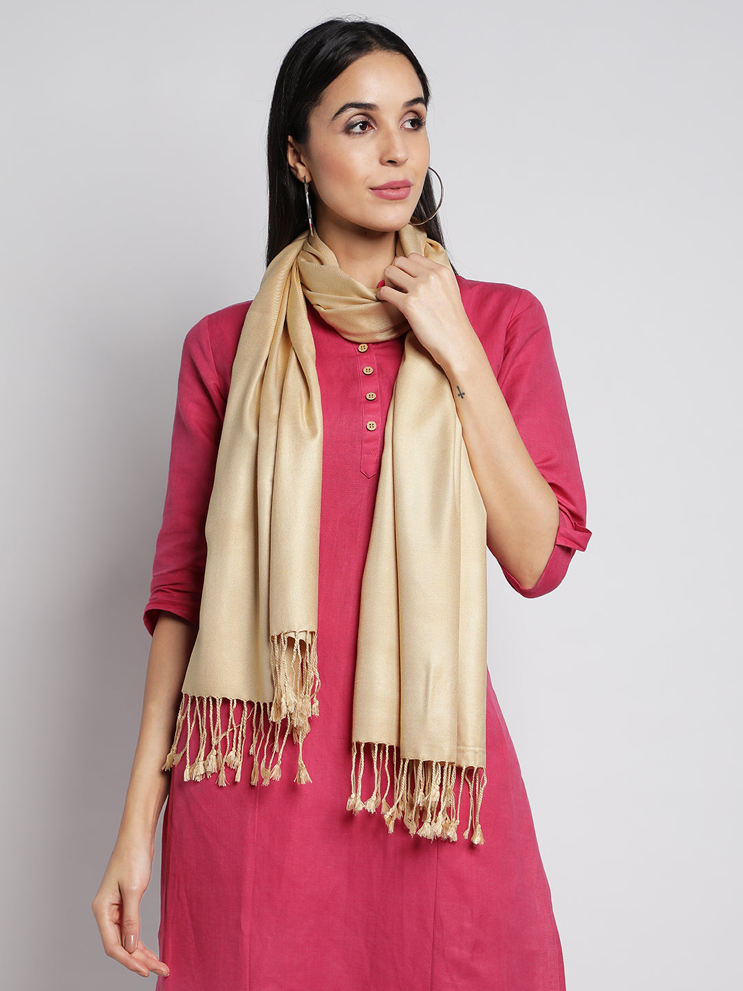 Beige Pashmina Viscose Stoles