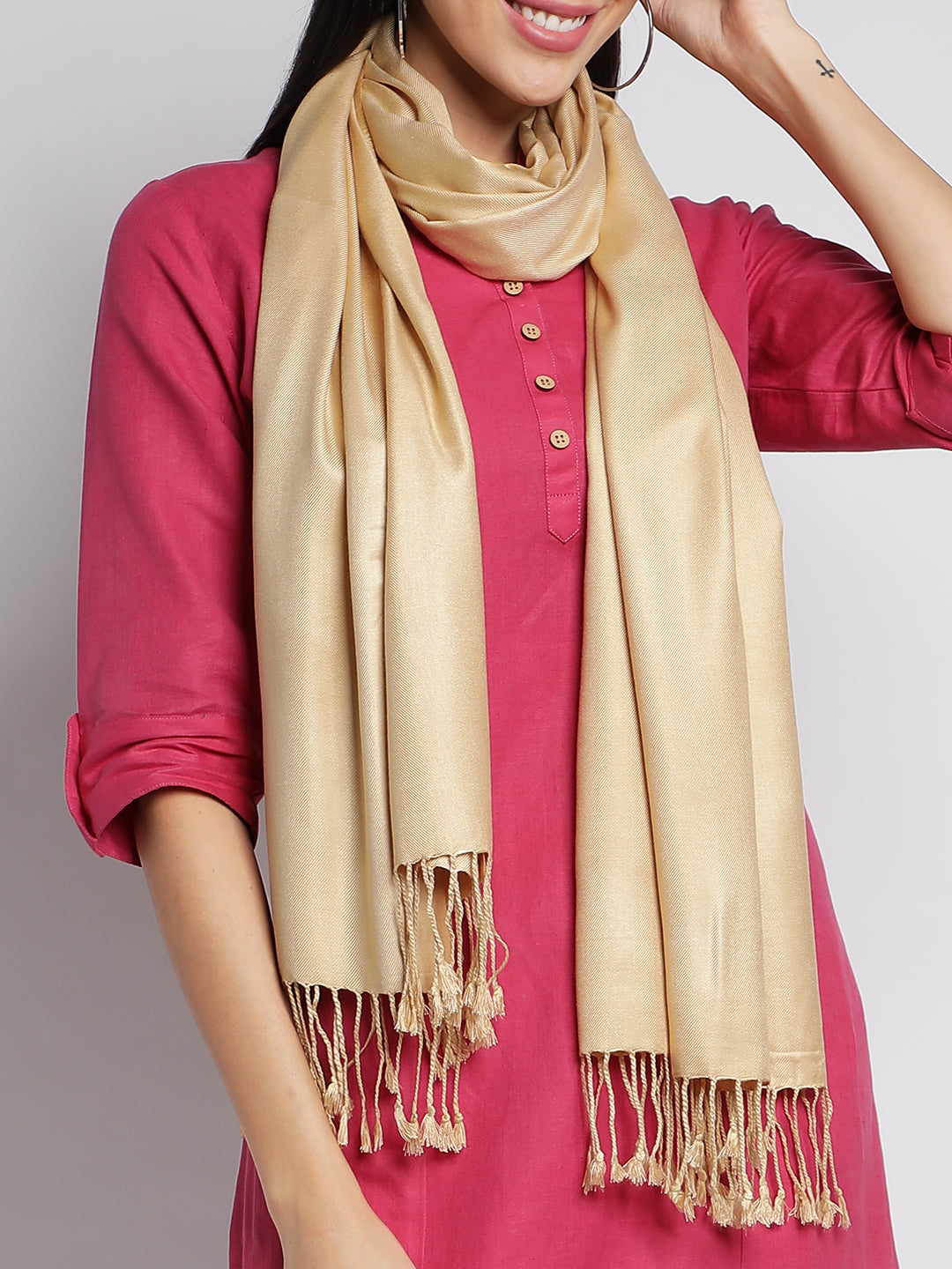 Beige Pashmina Viscose Stoles