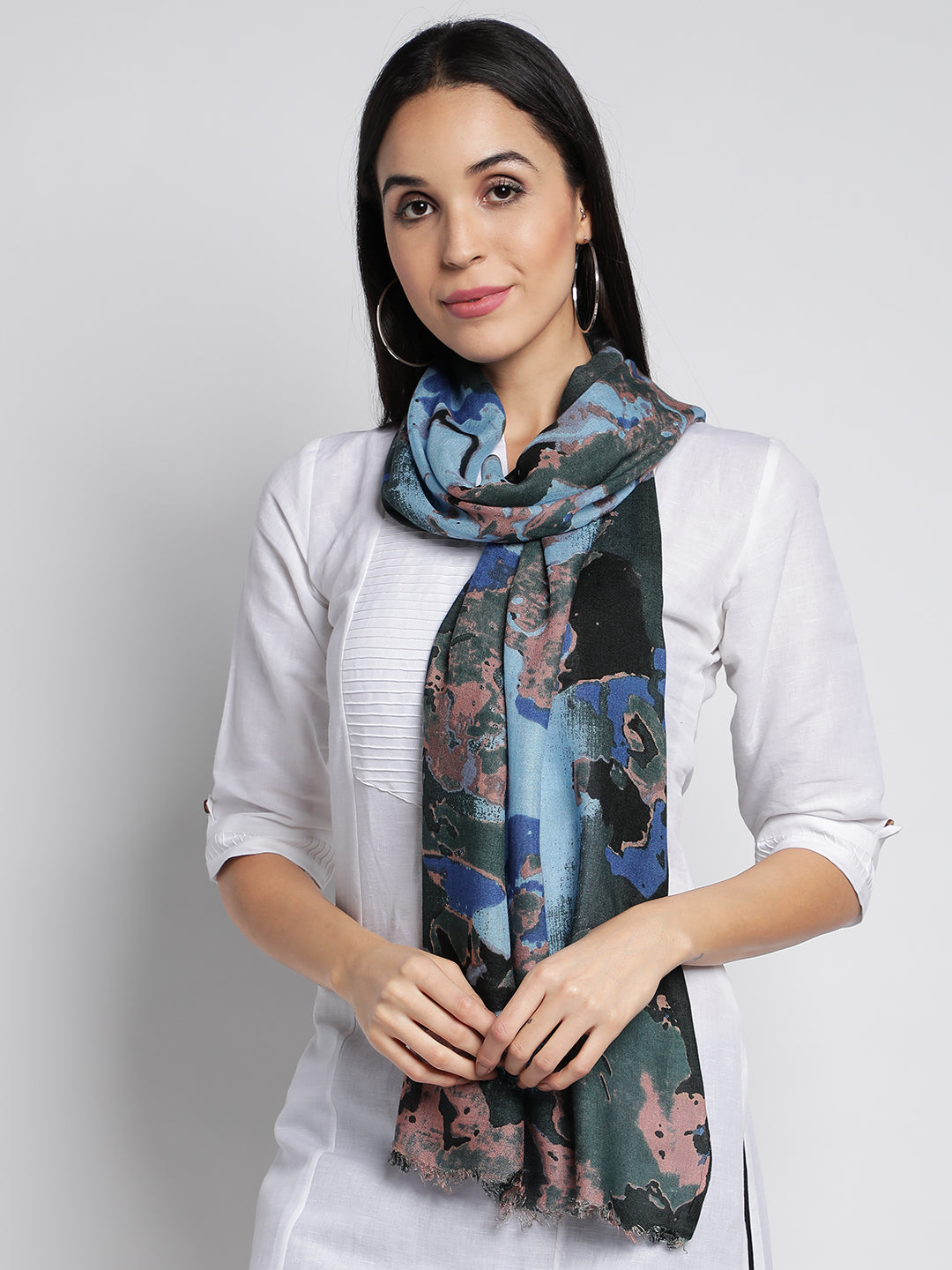 Blue Digital Printed Viscose Stoles