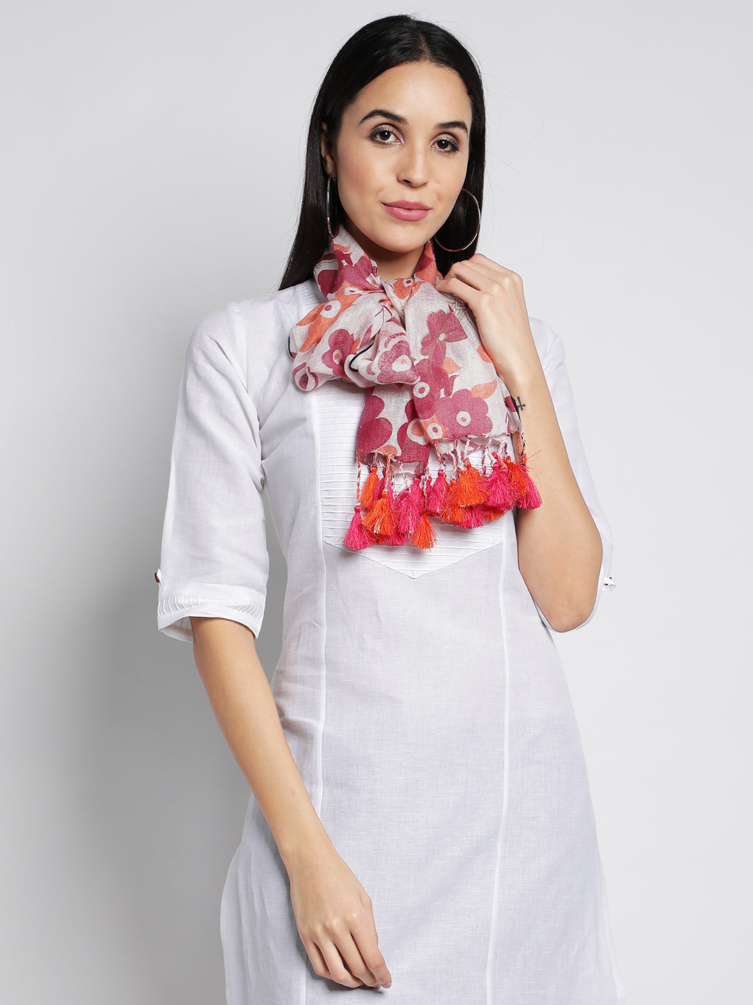 Red Linen Digital Printed Stoles & Scarves