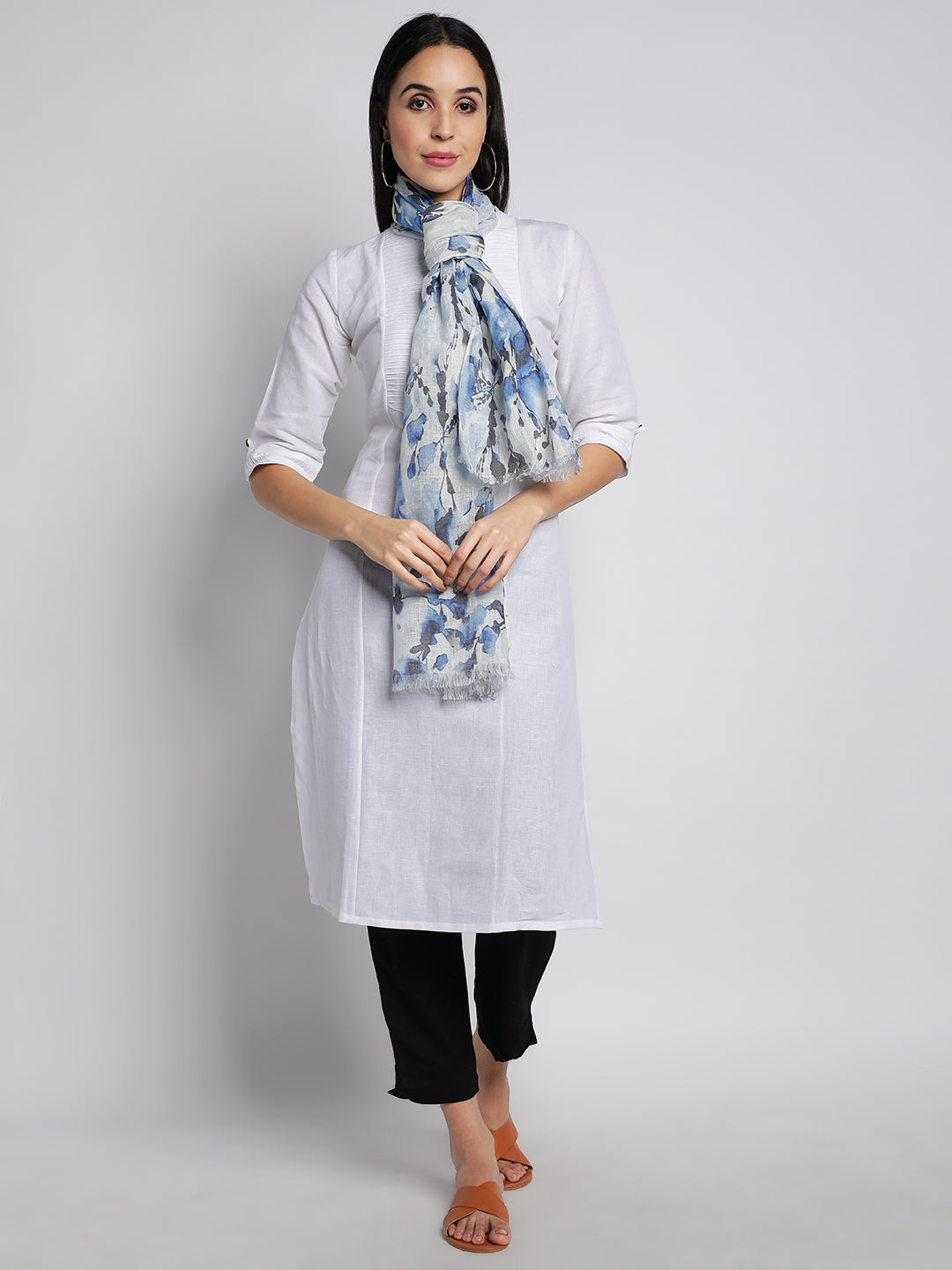 Blue Linen Digital Printed Stoles & Scarves