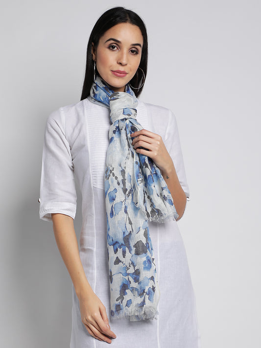 Blue Linen Digital Printed Stoles & Scarves