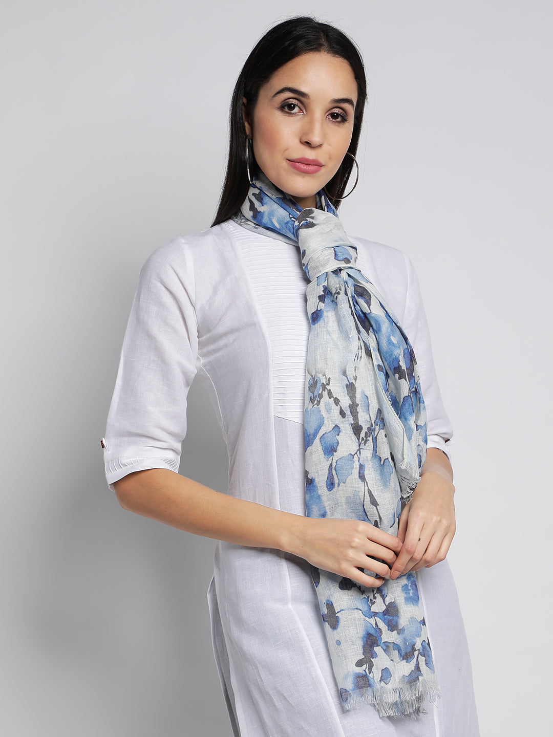 Blue Linen Digital Printed Stoles & Scarves