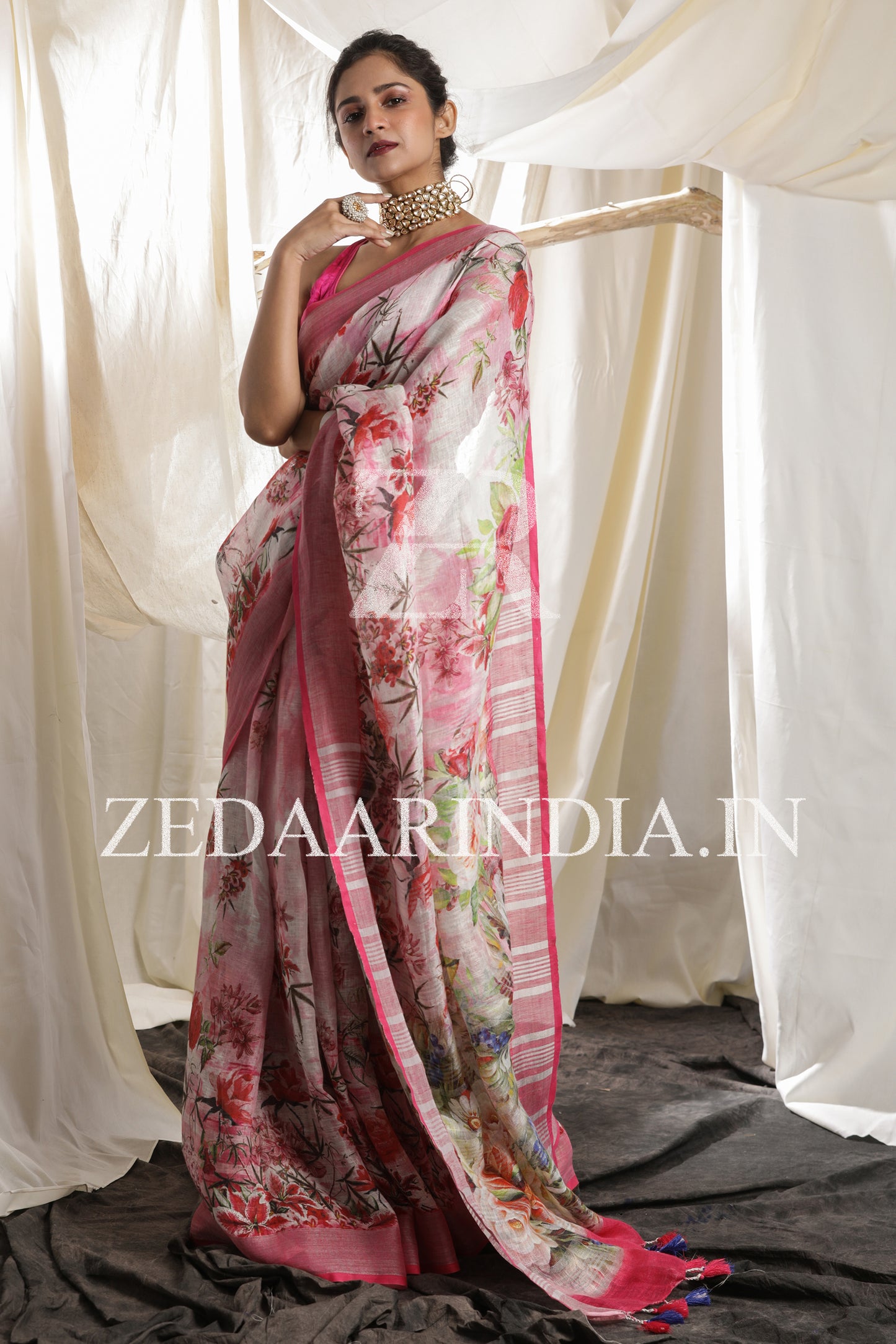 Digital Printed Premium Linen Saree (100% Linen)