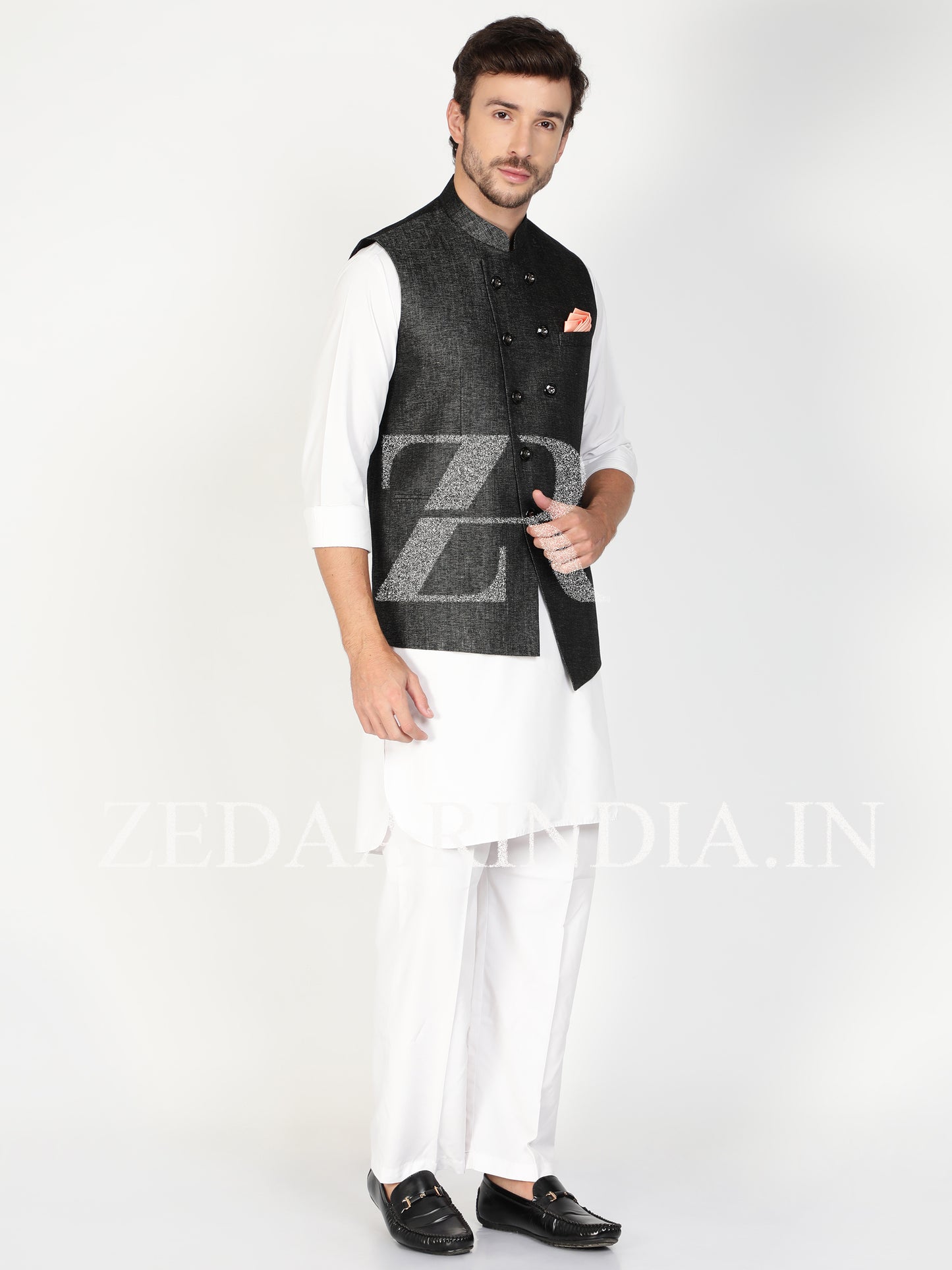 Black Silk Men's Waist Coat (Bandi)