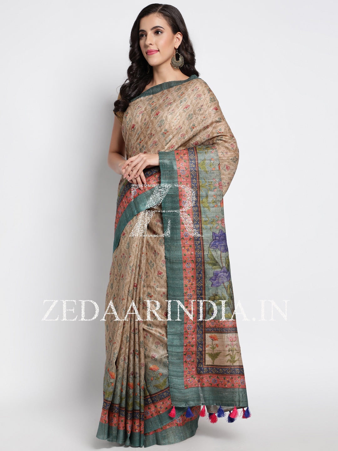 Multi-Color Digital Printed Saree With Unstitched Blouse Piece (100% Silk)