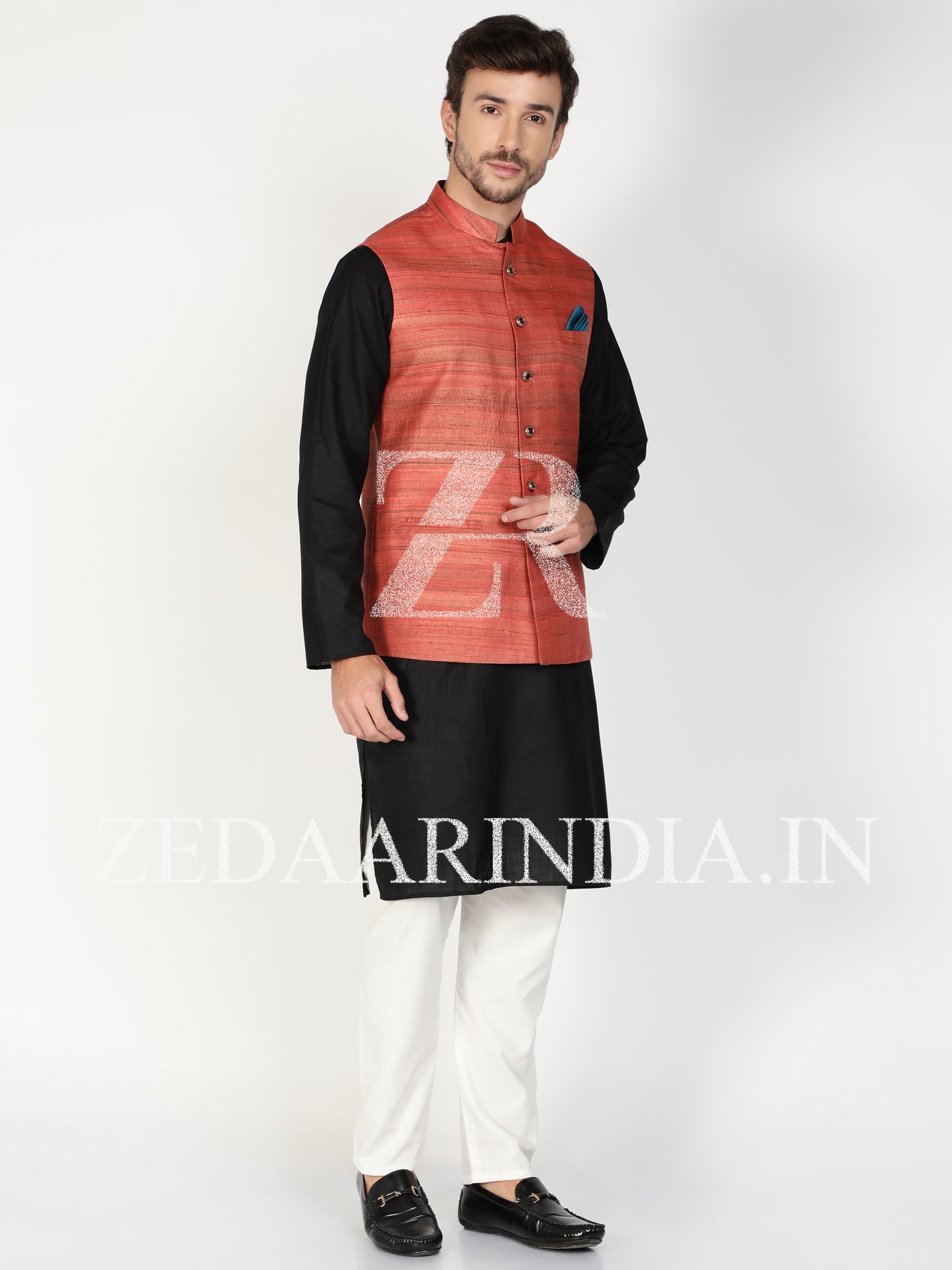 Red Silk Men's Waist Coat (Bandi)