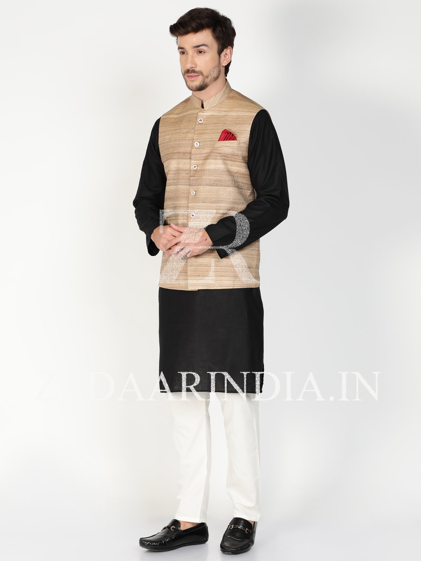 Beige Silk Men's Waist Coat (Bandi)