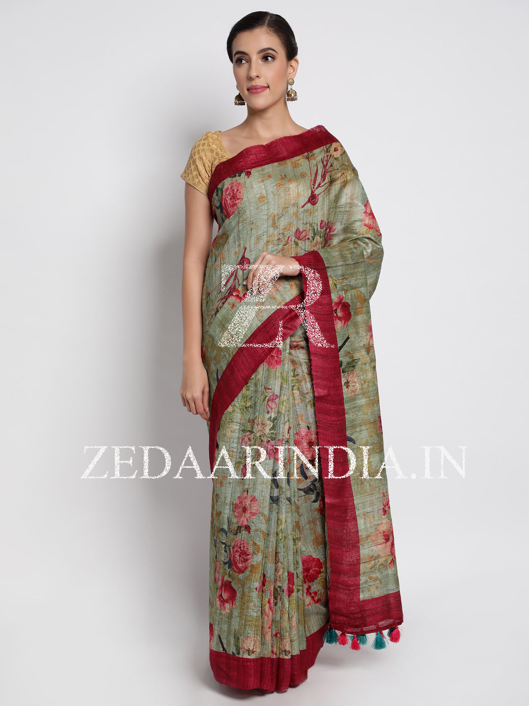 Sage Green Handloom Silk Saree With Unstitched Blouse (100% Silk)