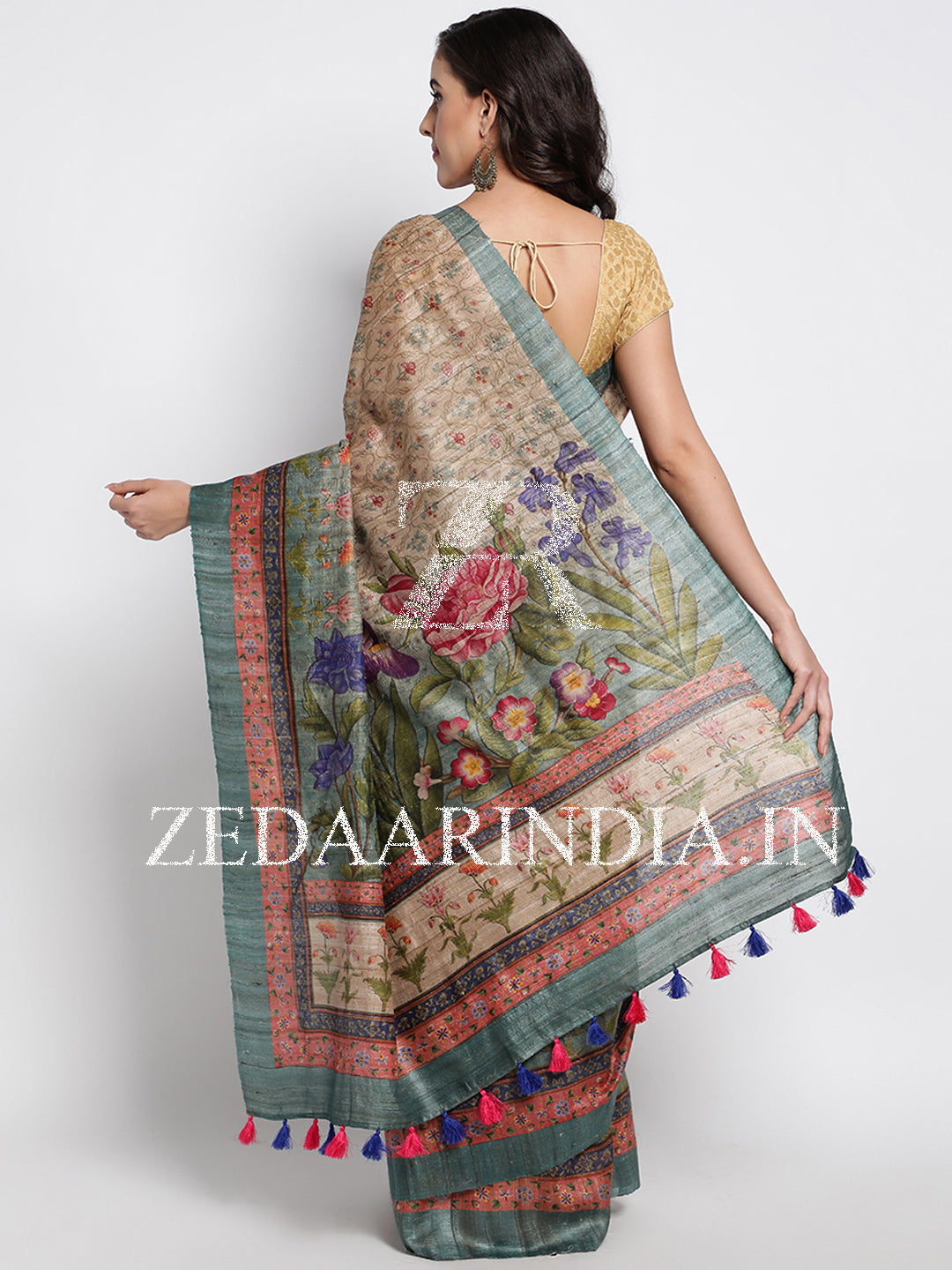 Multi-Color Digital Printed Saree With Unstitched Blouse Piece (100% Silk)