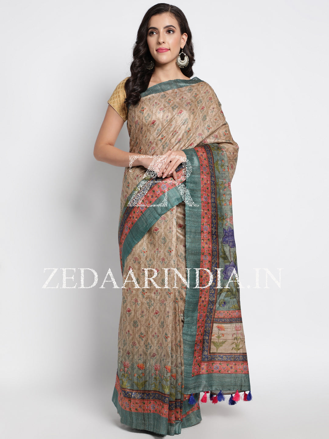 Multi-Color Digital Printed Saree With Unstitched Blouse Piece (100% Silk)