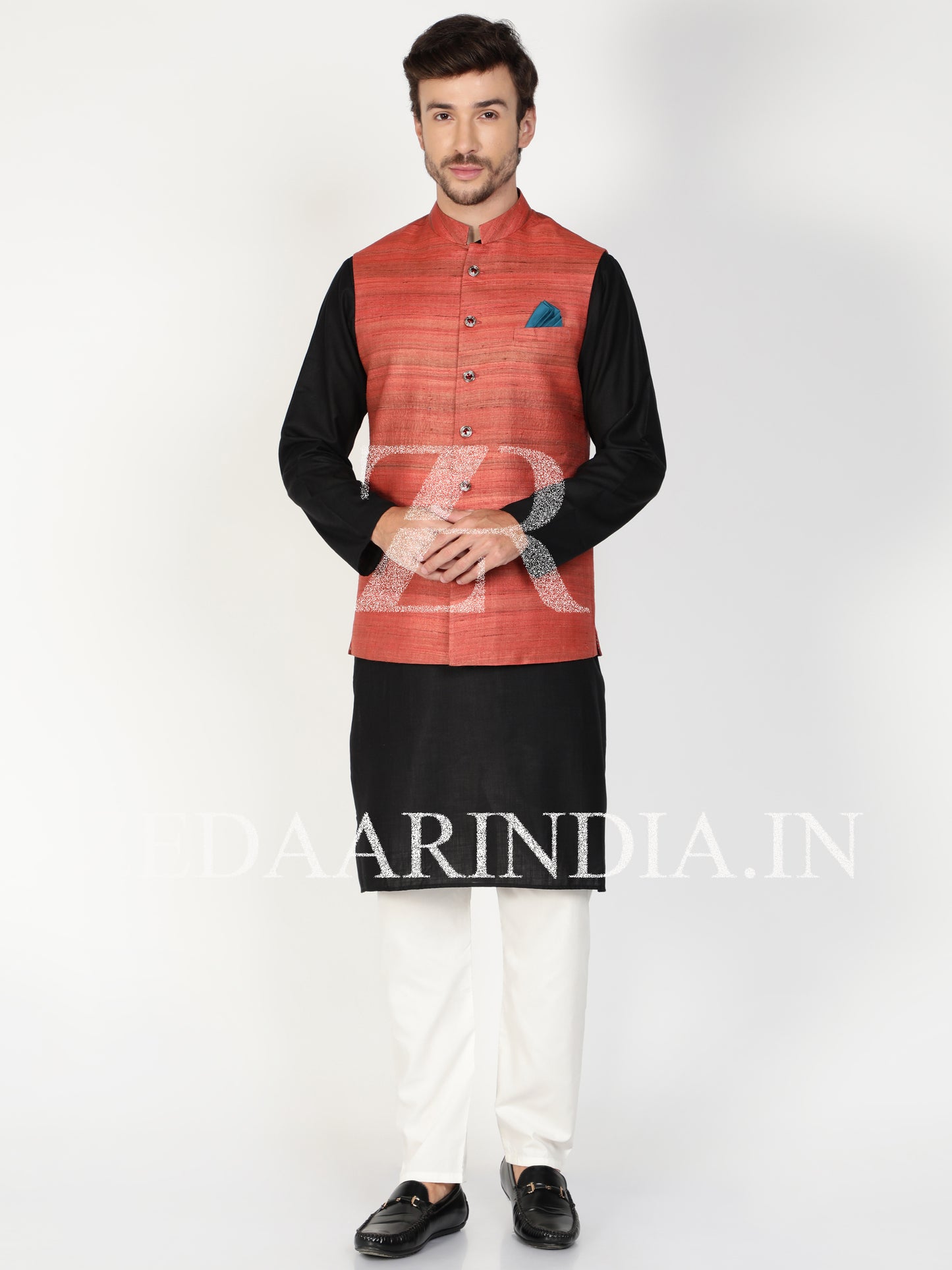 Red Silk Men's Waist Coat (Bandi)