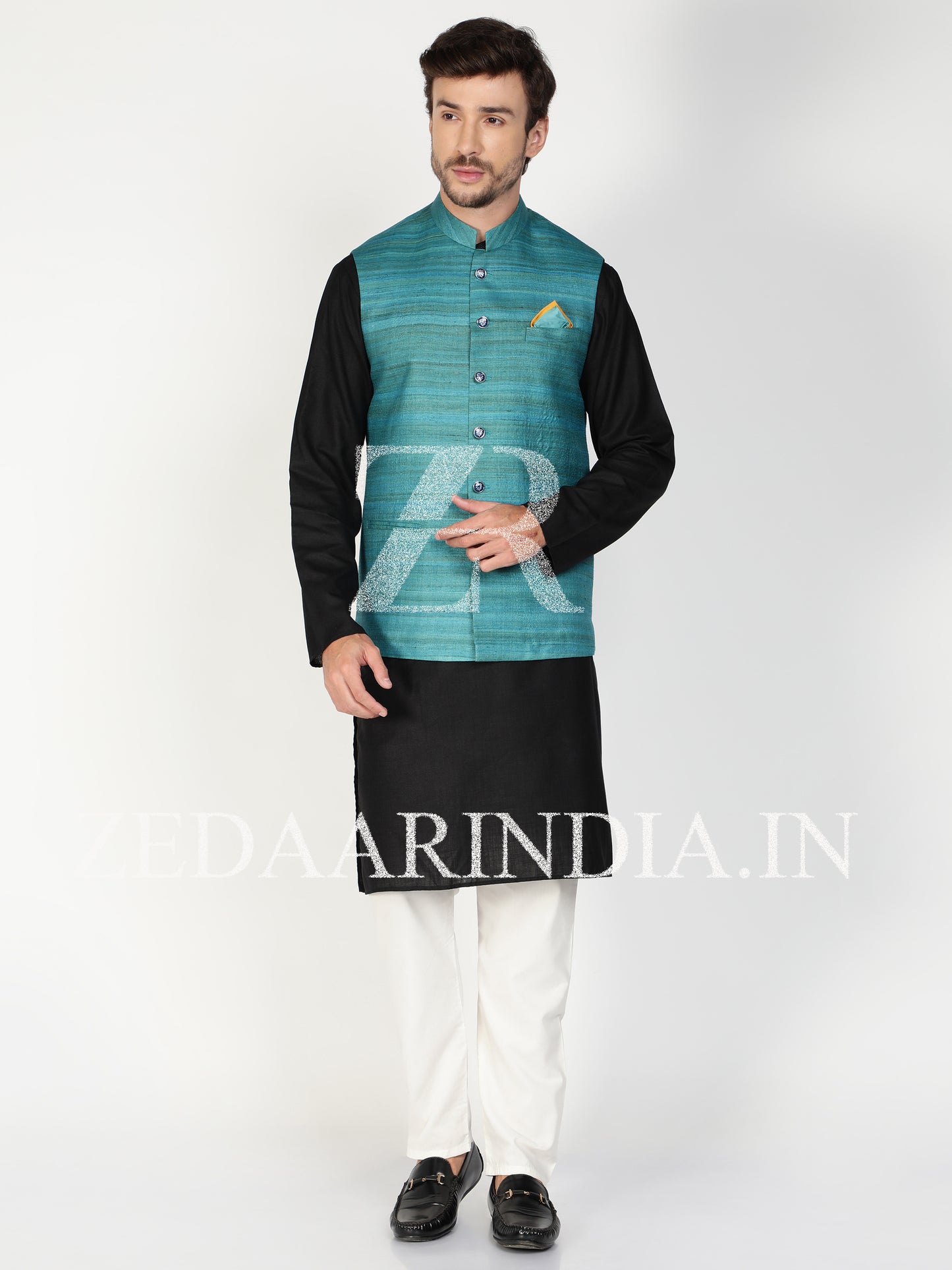 Blue Silk Men's Waist Coat (Bandi)