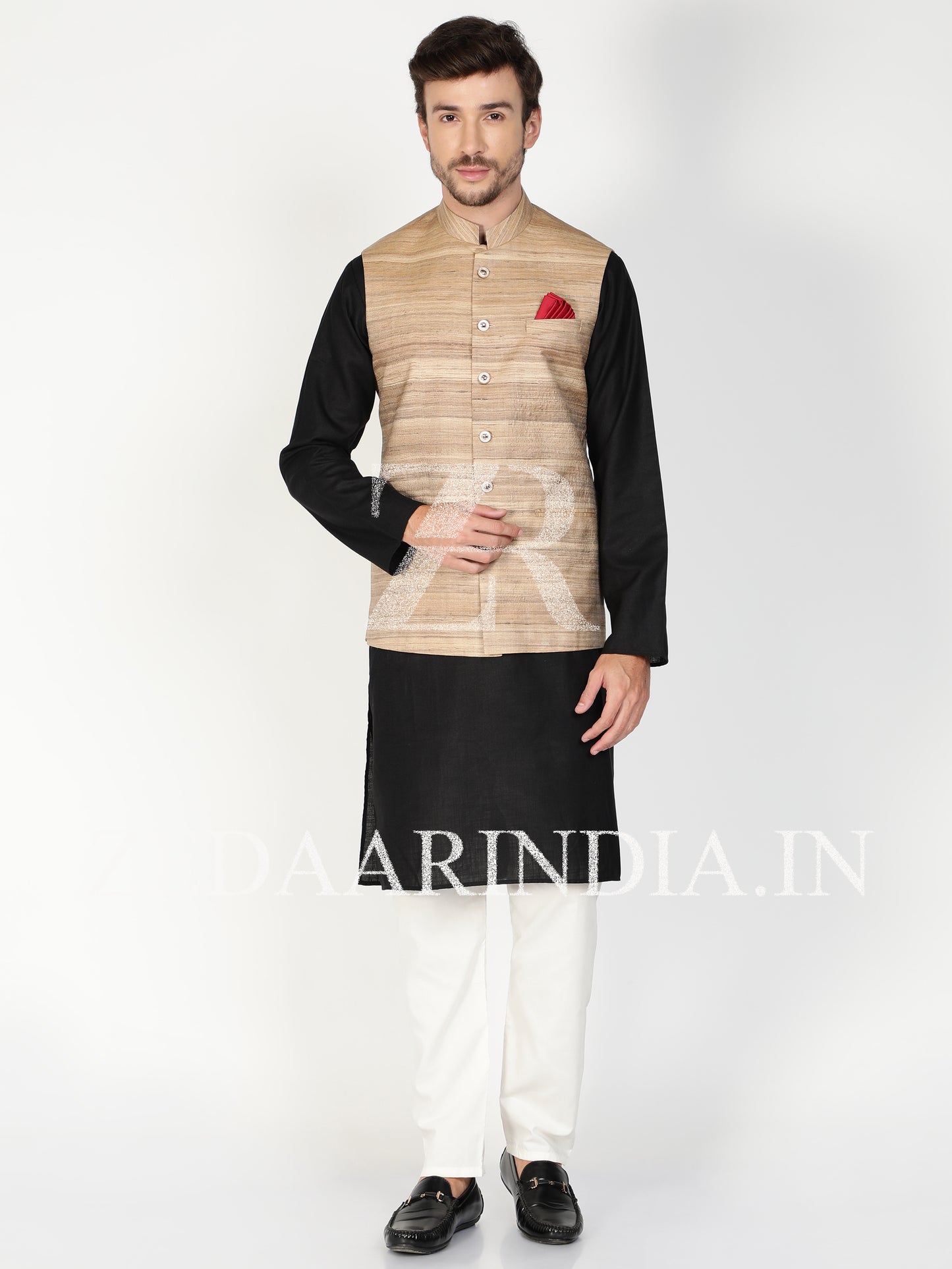 Beige Silk Men's Waist Coat (Bandi)