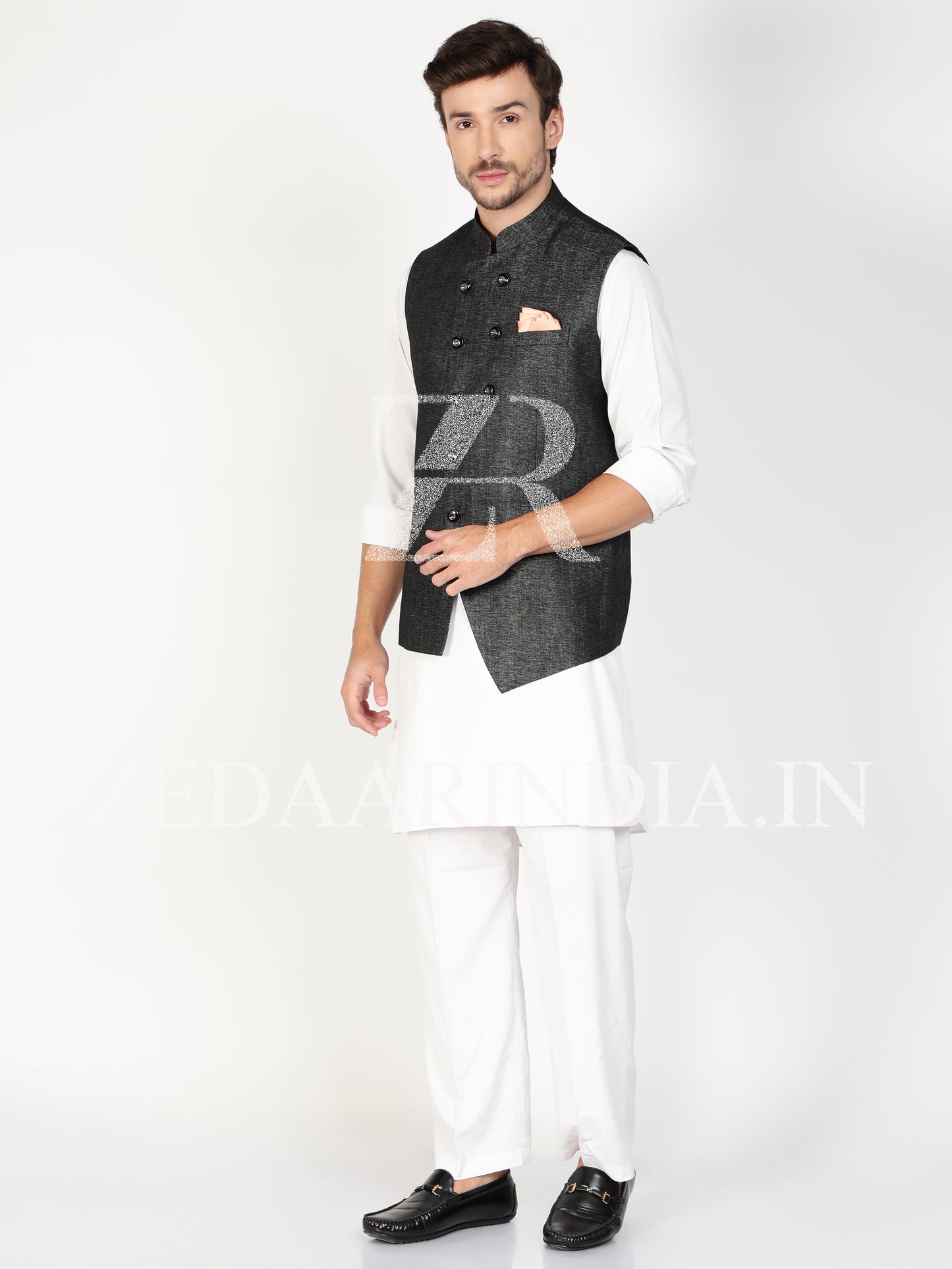 Black Silk Men's Waist Coat (Bandi)